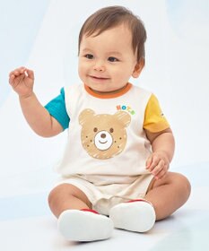 MIKI HOUSE HOT BISCUITS 【70-80cm】カラフルビーンズ フェイスプリント ショートオール