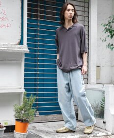 WEGO 【ユニセックス着用ITEM/ウエストゴム/SMLサイズ展開】デニムルーズテーパードパンツ
