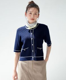 ANY SIS バイカラーニット カーディガン ネイビー×オフ