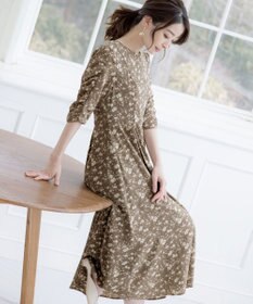 Tiaclasse 【洗える】ギャザースリーブ花柄ワンピース