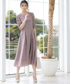 Tiaclasse L 【洗える】ギャザースリーブ花柄ワンピース