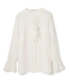 BEIGE， 【WEB限定・洗える】CLARION / バンドカラーフリルブラウス