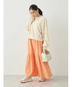 earth music&ecology クルーネック袖シャーリングスウェット