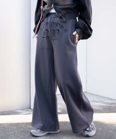 WEGO 【ウエストゴム】グラフィック刺繍裏起毛ワイドSWTパンツ
