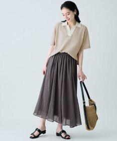 ANY ラミータッチバイカラーポロ衿スキッパーニット