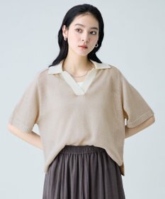 ANY ラミータッチバイカラーポロ衿スキッパーニット