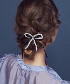Maison de FLEUR パールサテンリボンバレッタ