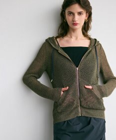 BEIGE， 【洗える】OPTICAL / ペーパーヤーンフーディージップニット