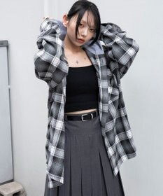 WEGO 【25年秋冬新作/ユニセックス着用ITEM/MLサイズ展開】オンブレチェックフードネルシャツ（LS）