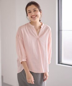 ANY L 【手洗い可能】ヨーロピアンリネンスキッパーネックブラウス