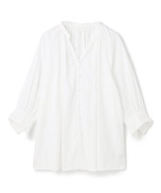 UNFILO ストライプレース ギャザーブラウス