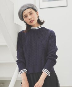 ANY L 【洗濯機可】クロップド丈ケーブルニット