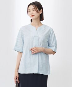 J.PRESS LADIES 【洗える】BEZ 空羽ストライプ クルーネック ブラウス