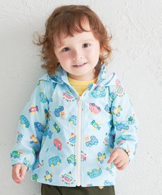 MIKI HOUSE HOT BISCUITS 【80-120cm】ビーンズ×乗り物 総柄ウインドブレーカー