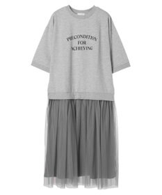 Green Parks ７分袖チュールドッキングロゴワンピース