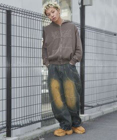 WEGO 【ユニセックス着用ITEM】ピグメントダメージアップリケZIPパーカー