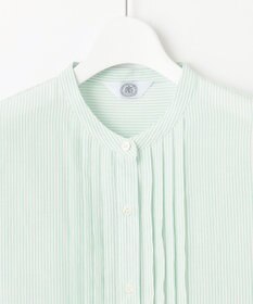 J.PRESS LADIES 【洗える】 コットンアセVis ストライプ バンドカラー ブラウス