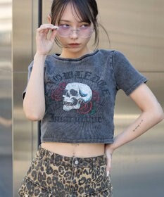 WEGO ヴィンテージウォッシュグラフィックリブT