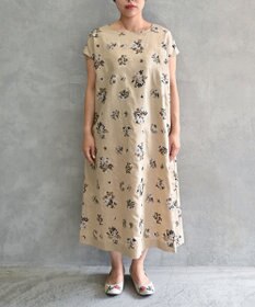 muuc 〈コットン×リネン〉〈高品質なドライタッチ生地〉野小花刺繍ゆったりワンピース