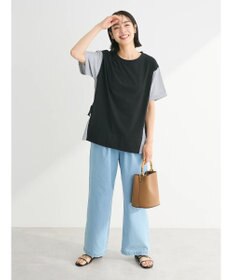 Green Parks 脇リボン５分袖布帛ドッキングプルオーバー