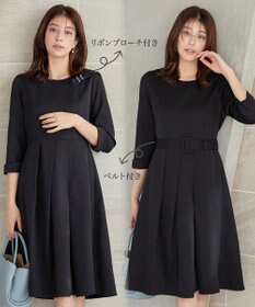 Tiaclasse 【3WAY】リボンブローチ＆ベルト付きフレアワンピース