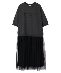 Green Parks ７分袖チュールドッキングロゴワンピース