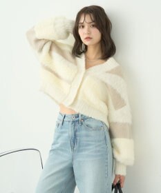 earth music&ecology フェザーミックスインターシャカーディガン