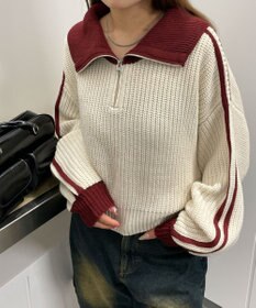 WEGO ハーフジップニットプルオーバー