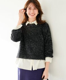 ANY SIS 【洗える】フィルムラメシャギー ニット