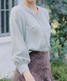 Tiaclasse 【洗える】Vネックレースブラウス