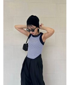 Green Parks デザインヘム配色ニットタンクトップ