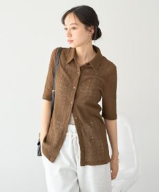 earth music&ecology ストレッチレース襟付シャツ