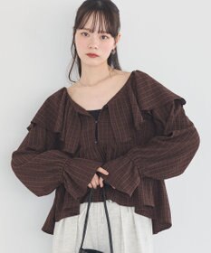 earth music&ecology 【予約】ラッフルカラーカットブラウス