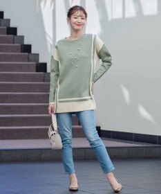 Tiaclasse 【新色追加・洗える】配色ニットチュニック