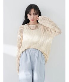 earth music&ecology メッシュ編みニットプルオーバー
