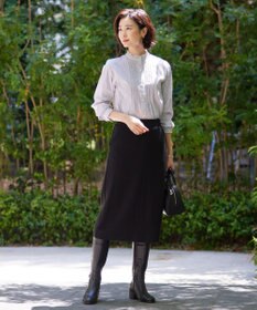 J.PRESS LADIES 【洗える】BEZ C/Ny ドビーストライプ フリルネック ブラウス