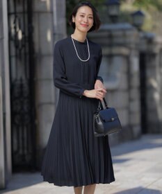 J.PRESS LADIES ノルディス2wayジョーゼット プリーツ ワンピース ネイビー系