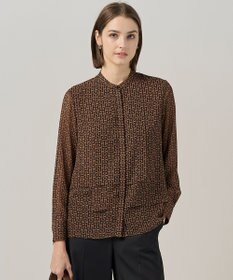 ICB 【30th ANNIVERSARY】 モノグラムプリントシフォン バンドカラーブラウス