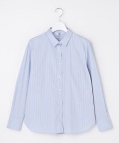 J.PRESS LADIES BEZコットンナイロン ストライプ シャツカラー ブラウス サックス×ホワイト×ベージュ系