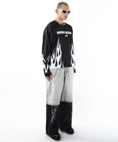 WEGO 【ユニセックス着用ITEM】ファイヤーパターンゲームロゴT（長袖）