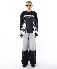 WEGO 【ユニセックス着用ITEM】ファイヤーパターンゲームロゴT（長袖）