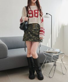 WEGO ナンバリングメッシュショートニット