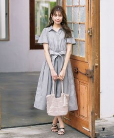 Tiaclasse L 【洗える】フレアスリーブシャツワンピース