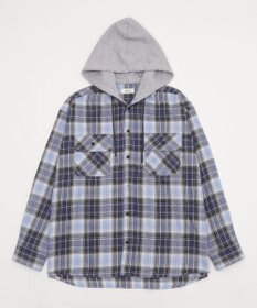 WEGO 【25年秋冬新作/ユニセックス着用ITEM/MLサイズ展開】オンブレチェックフードネルシャツ（LS）