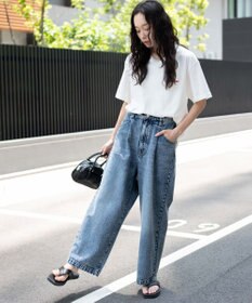 WEGO 【ユニセックス着用ITEM/ウエストゴム/SMLサイズ展開】デニムルーズテーパードパンツ