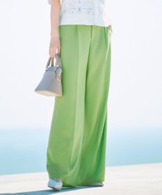 自由区 【カタログ掲載・接触冷感・UVケア・洗える】フルダルスパンマイクロピーチワイドストレート パンツ リーフグリーン
