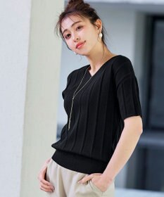 Tiaclasse 【洗える】プリーツ編みVネックニットトップス