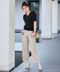 Tiaclasse 【洗える】プリーツ編みVネックニットトップス