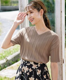 Tiaclasse 【洗える】プリーツ編みVネックニットトップス