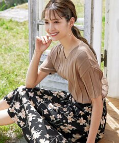 Tiaclasse 【洗える】プリーツ編みVネックニットトップス